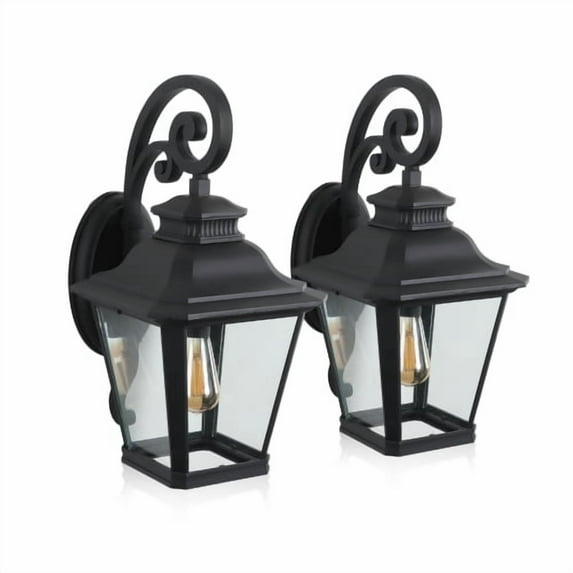 ACE-LIGHTS,2-Pack Outdoor Wall Lanterns,Black Waterproof Wall Sconce(Bulb Not Included) with Clear Glass Panels,Vintage Exterior Light Fixture for Porch,Patio,Garden,Doorway(Black)