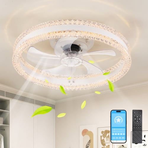ACE-LIGHTS, 20" Luxury Low Profile Double Ring Ceiling Fan with Dimmable LED Light((APP & Remote Control) with Hidden Blades for Living Room,Bedroom,Dining Room,Study Room,Office(White).