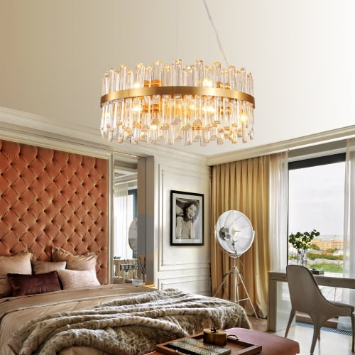 ACE-LIGHTS,23.6 Inches Luxury Crystal Chandeliers,Decorative Lights(Bulbs Not Included),Simple Modern LED Lighting,for Living Room,Bedroom,Dining Room,Home Decor(Golden)
