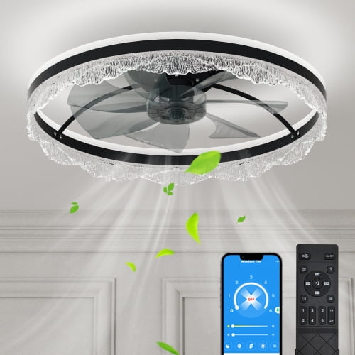 ACE-LIGHTS, 24" Quiet Crystal Ceiling Fan with Dimmable Lights(APP & Remote Control) with Hidden Blades,Adjustable Color Temperature for Living Room,Bedroom,Dining Room,Kids Room,Study Room,Office