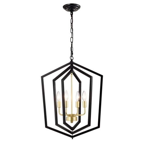 ACE-LIGHTS,4-Light Farmhouse Kitchen Chandeliers(Bulbs Not Included),Vintage Cage Light Fixture,Height Adjustable Chandeliers for Dining Room,Hallway,Foyer,Entryway(Black+Golden)