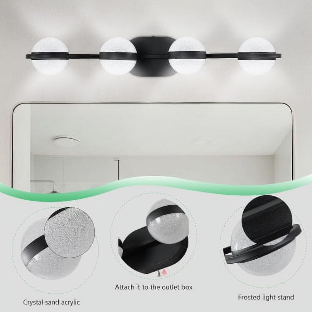ACE-LIGHTS,4-Light Modern Minimalist Bathroom Vanity Light With Acrylic Shades,Bathroom Mirror Lamp for Bathroom,Dressing Room,Bedroom,Living Room,Office,Restaurant,Bars(Black)