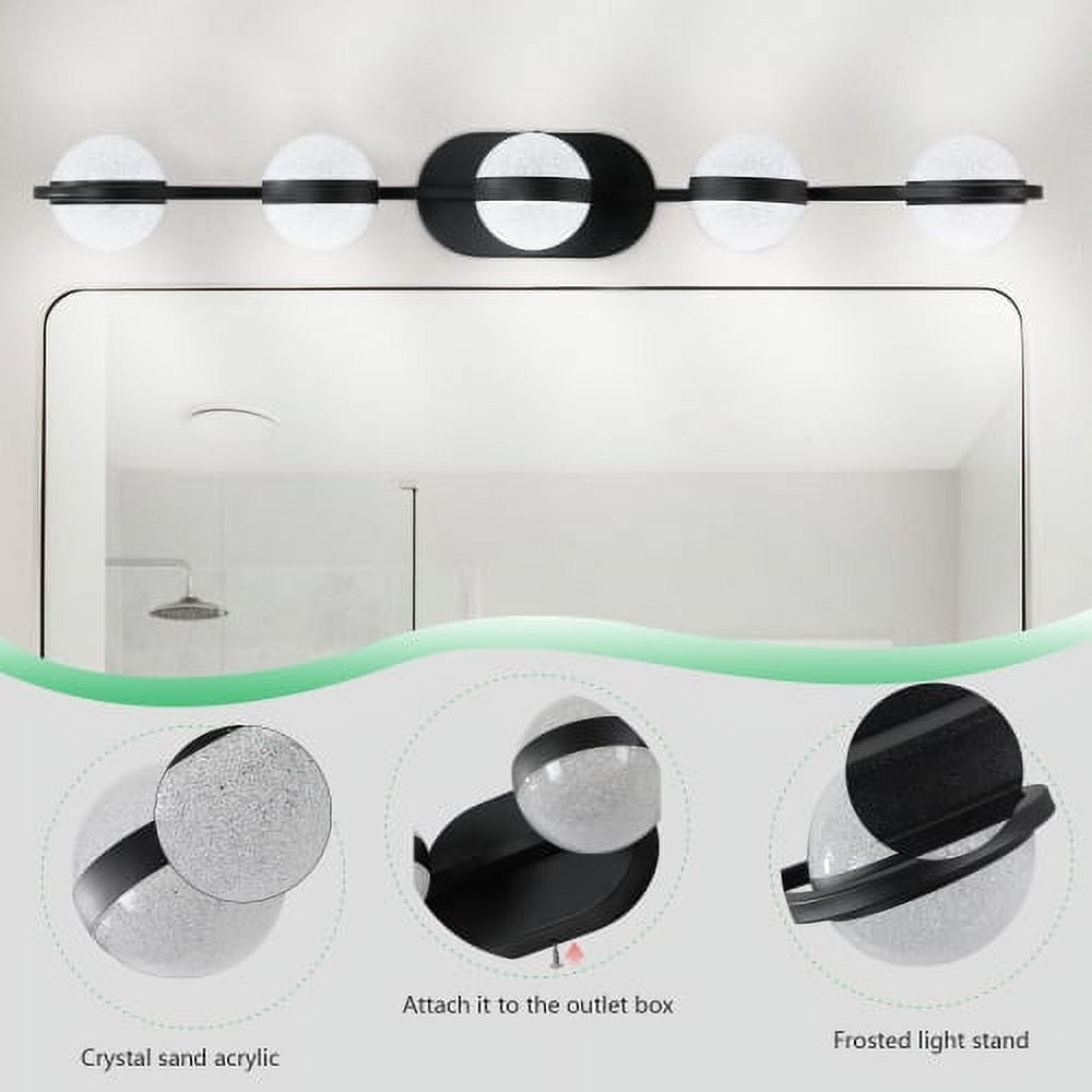 ACE-LIGHTS,5-Light Modern Minimalist Bathroom Vanity Light With Acrylic Shades,Bathroom Mirror Lamp for Bathroom,Dressing Room,Bedroom,Living Room,Office,Restaurant,Bars(Black)
