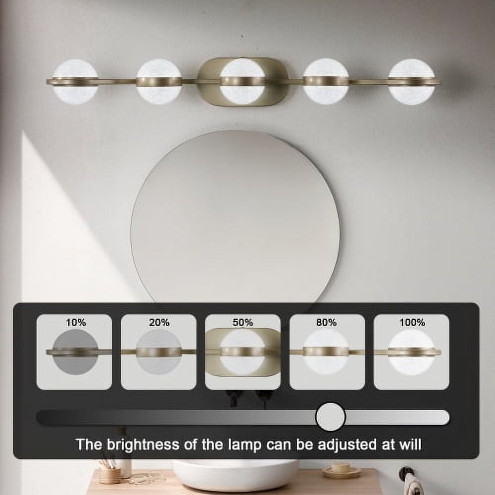 ACE-LIGHTS,5-Light Modern Minimalist Golden Bathroom Vanity Light With Acrylic Shades,Bathroom Mirror Lamp for Bathroom,Dressing Room,Bedroom,Living Room,Office,Restaurant,Bars(Brushed Gold)