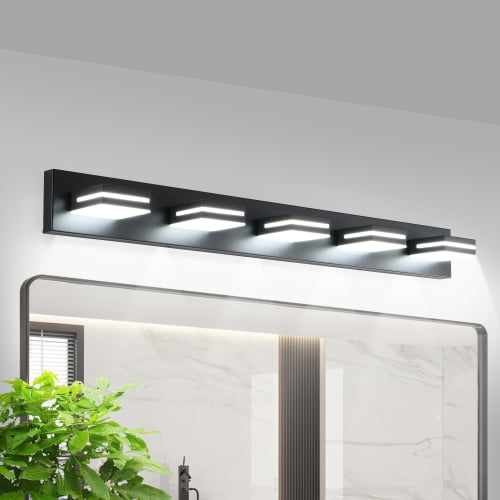 ACE-LIGHTS,5-Lights Modern Black LED Vanity Light,Wall Sconce,Sleek Minimalist Design,Energy-Efficient for Bathroom,Dressing room,Living Room,Bedroom(Black)