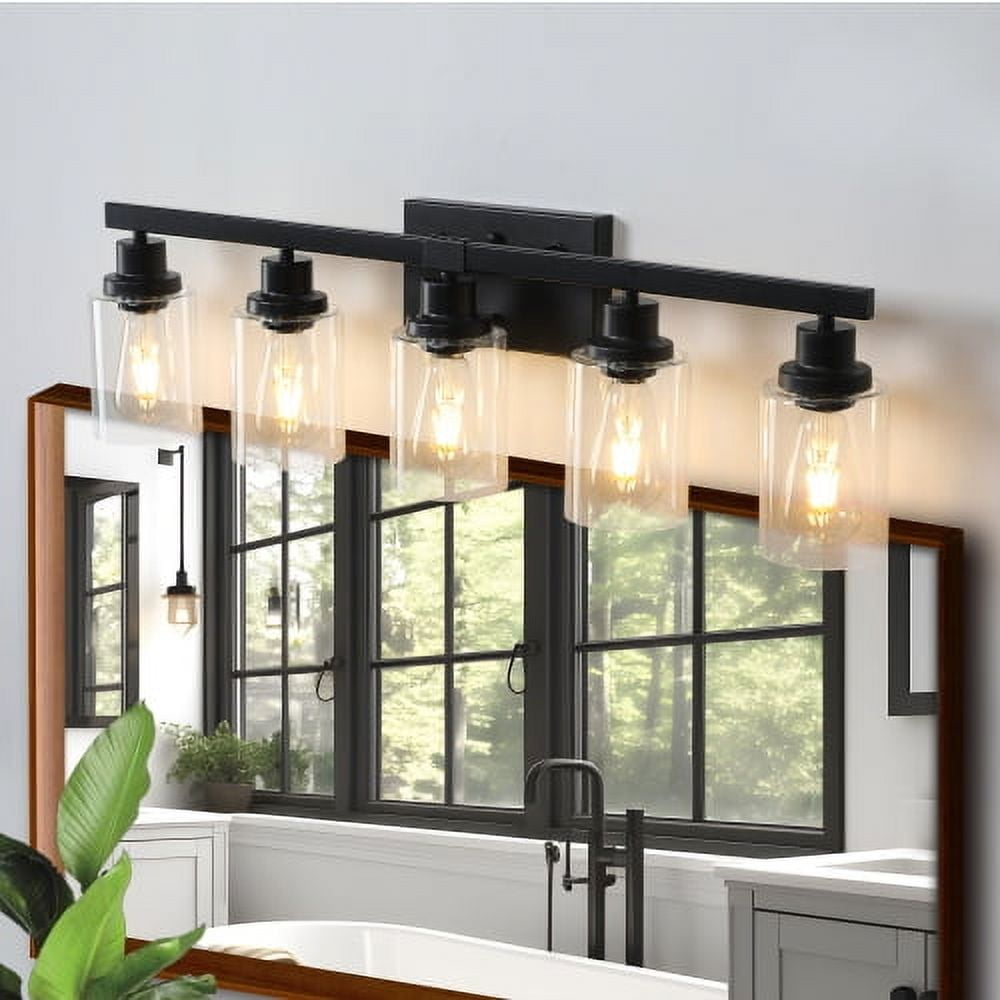 ACE-LIGHTS,5-Lights Rustic Bathroom Light Fixture(Bulbs Not Included),Bathroom Sconce,Farmhouse Vanity Lights Fixture for Bathroom,Dressing room,Living Room,Bedroom(Black)