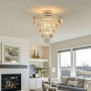ACE-LIGHTS,5-Tier Chrome Crystal Semi Flush Mount Chandelier Light Fixture,Large Contemporary Luxury Ceiling Lighting for Living Room,Bedroom,Dining Room,Hallway,Restaurants,Holels,BarsChrome