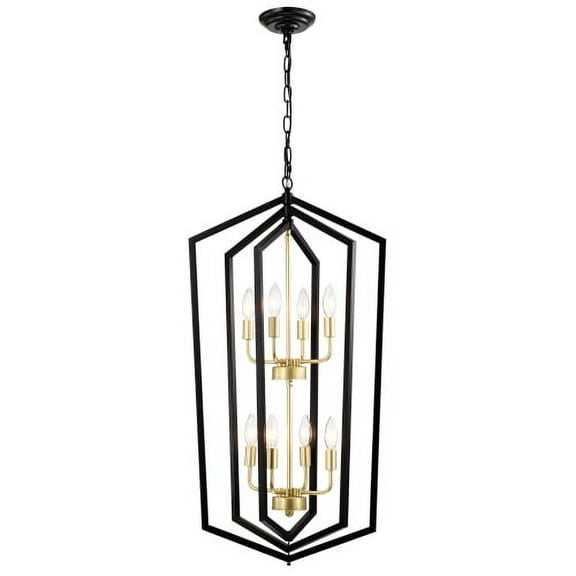 ACE-LIGHTS,8-Light Lantern Tired Farmhouse Ceiling Hanging Light(Bulbs Not Included),Vintage Cage Light Fixture,Height Adjustable Chandeliers for Dining Room,Living Room,Hallway,Foyer,Entryway(Golden)