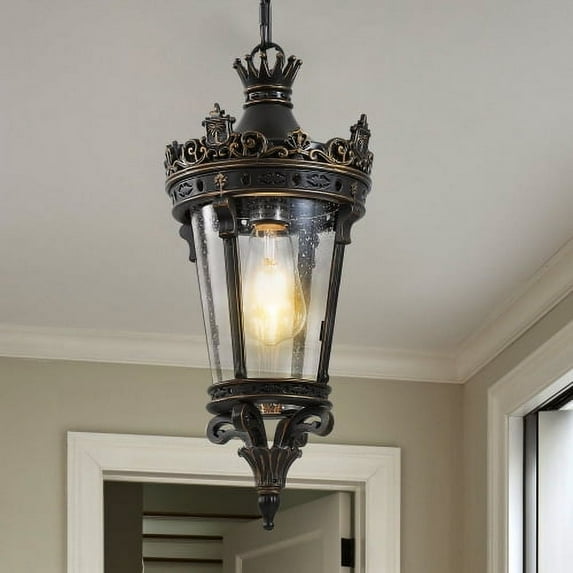 ACE-LIGHTS,Antique Crown Outdoor Hanging Lantern with Clear Glass(1 PC & Bulbs Not Included),Waterproof Vintage Pendant Light for Patio,Garden,Porch,Entryway Lighting(Coffee,Golden)