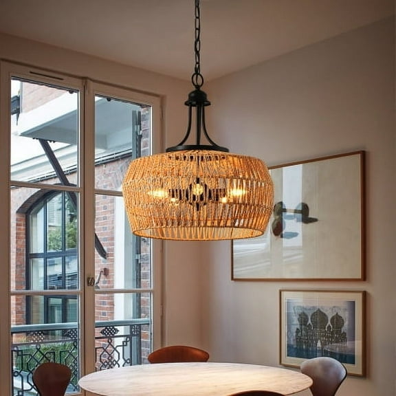 ACE-LIGHTS,Boho Hemp Rope Pendant Light,Hand-Woven Jute Hanging Lamp(Bulb Not Included),Natural Rope Shade Ceiling Light Fixture for Living Room,Dining Room,Bedroom,Kitchen,Entryway(Wood)