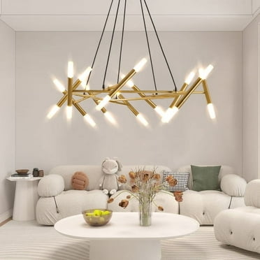 ACE-LIGHTS,Golden Height Adjustable Modern Chandelier Light Fixture,Branch Design Pendant Light(Bulb Not Included) with Frosted Tubes,Black Cords for Living Room,Dining Room,Bedroom,Kitchen(Golden)