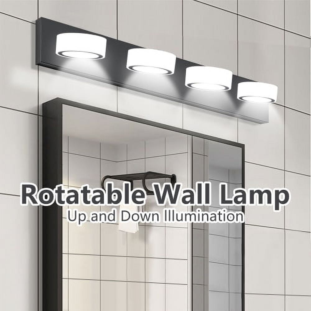 ACE-LIGHTS,Modern 4-Light Rotatable & Dimmable LED Vanity Light Fixture with Acrylic Shades,Energy-Efficient Bathroom Wall Sconce for Bathroom,Dressing Room,Mirror Cabinet,Living Room(Black）