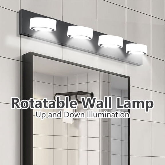 ACE-LIGHTS,Modern 4-Light Rotatable & Dimmable LED Vanity Light Fixture with Acrylic Shades,Energy-Efficient Bathroom Wall Sconce for Bathroom,Dressing Room,Mirror Cabinet,Living Room(Black)