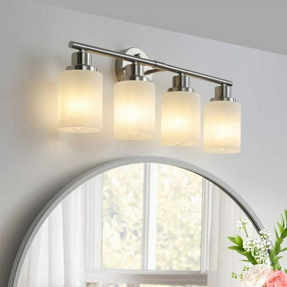 ACE-LIGHTS,Modern 4-Lights Vanity Bathroom Mirror Light with Frosted White Glass(Bulbs Not Included),Contemporary Wall Sconce for Bathroom,Dressing Room,Bedroom,Living Room(Brushed Nickel)