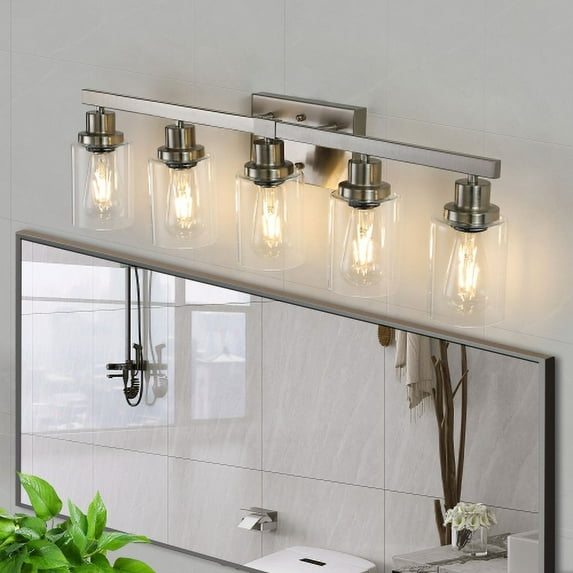 ACE-LIGHTS,Modern 5-Light Bathroom Vanity Light Fixture with Clear Glass Shades & Brushed Nickel Finish,Perfect for Bathroom,Dressing room,Living Room,Bedroom(Brushed Nickel)