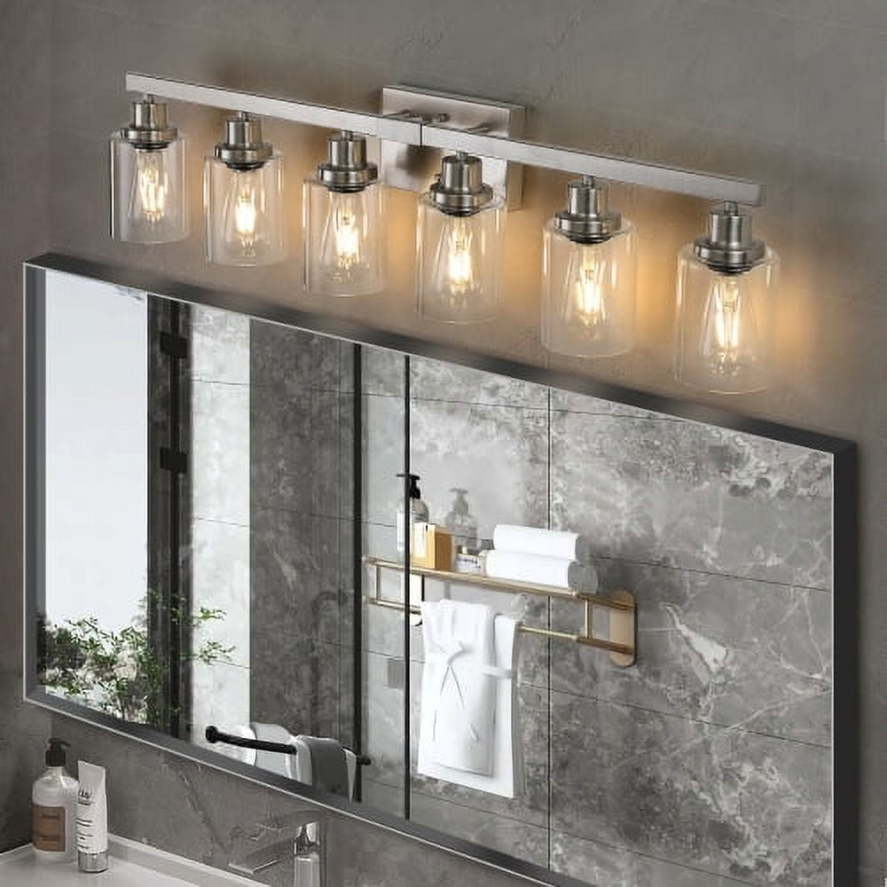 ACE-LIGHTS,Modern 6-Light Bathroom Vanity Light Fixture with Clear Glass Shades & Brushed Nickel Finish,Perfect for Bathroom,Dressing room,Living Room,Bedroom(Brushed Nickel)