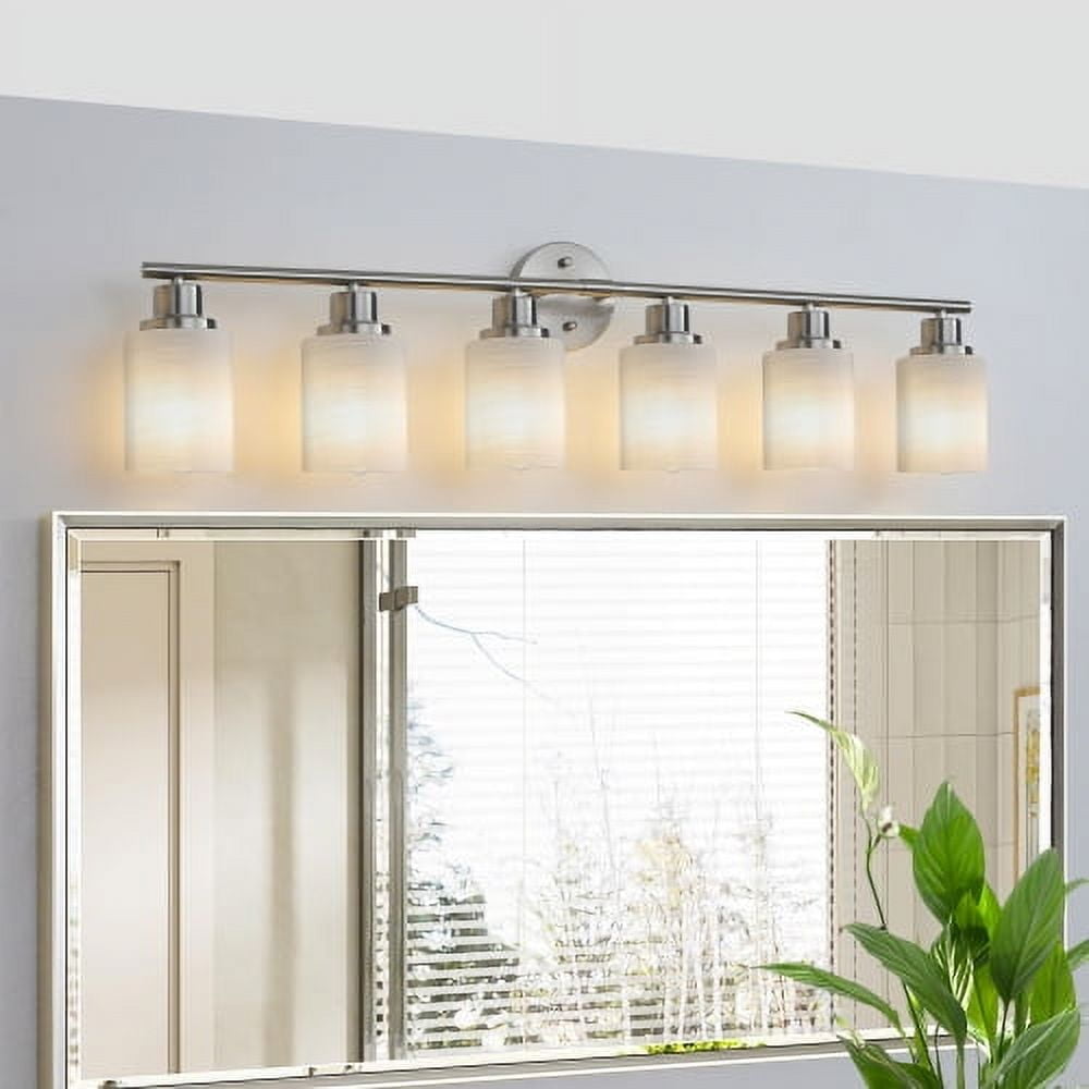 ACE-LIGHTS,Modern 6-Lights Vanity Bathroom Mirror Light with Frosted White Glass(Bulbs Not Included),Contemporary Wall Sconce for Bathroom,Dressing Room,Bedroom,Living Room(Brushed Nickel)