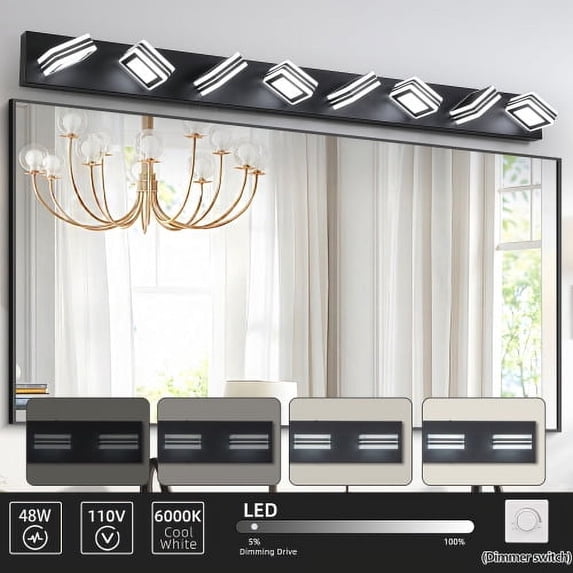 ACE-LIGHTS,Modern 8-Light(6000K) Rotatable & Dimmable LED Vanity Light with Acrylic Shades,Sleek Bathroom Wall Fixture for Bathroom,Dressing Room,Mirror Cabinet,Living Room,Bedroom(Black)
