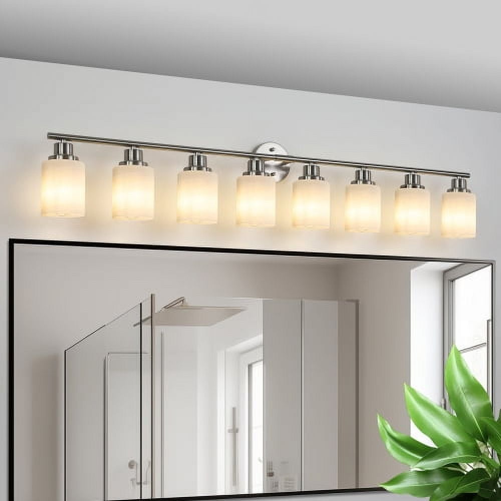 ACE-LIGHTS,Modern 8-Lights Vanity Bathroom Mirror Light with Frosted White Glass(Bulbs Not Included),Contemporary Wall Sconce for Bathroom,Dressing Room,Bedroom,Living Room(Brushed Nickel)