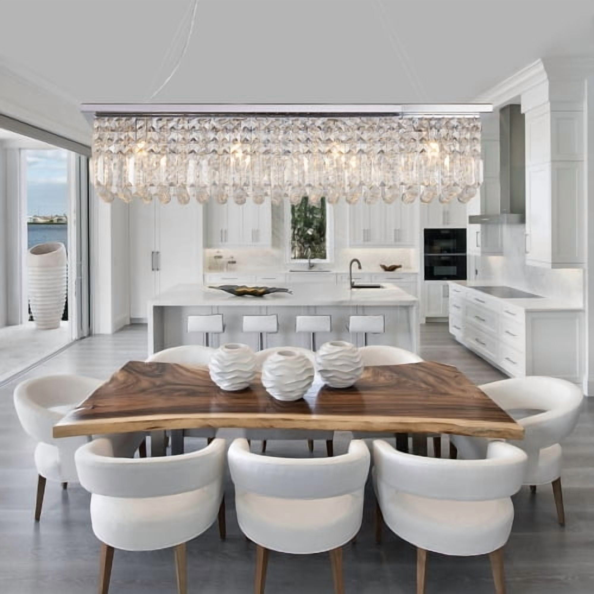 ACE-LIGHTS,Modern Crystal Chandelier,8-Light Chrome Rectangle Raindrop Chandelier(Bulb Not Included),Contemporary Rectangular Pendant Light Fixture for Living Room,Dining Room,Kitchen,Bedroom(Chrome)