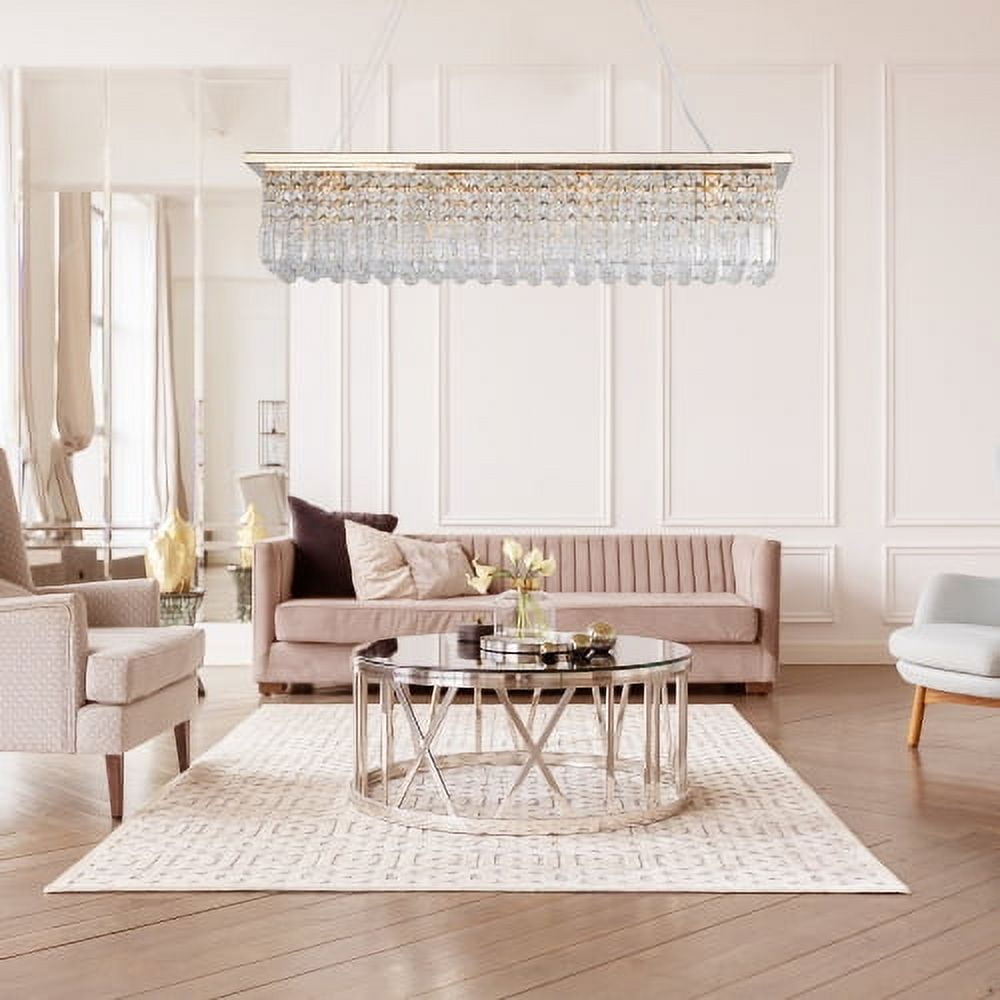 ACE-LIGHTS,Modern Crystal Chandelier,8-Light Golden Rectangle Raindrop Chandelier(Bulb Not Included),Contemporary Rectangular Pendant Light Fixture for Living Room,Dining Room,Kitchen,Bedroom(Golden)