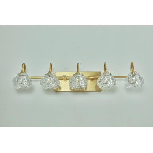 ACE-LIGHTS,Retro 5-Light Bathroom Vanity Light Fixture with Crystal Glass Shades(Bulbs Not Included),Wall Mounted Lighting for Bathroom,Dressing Room,Powder Room and Vanity Mirror(Golden)