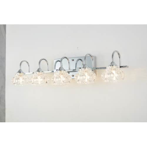 ACE-LIGHTS,Retro 5-Light Bathroom Vanity Light Fixture with Crystal Glass Shades(Bulbs Not Included),Wall Mounted Lighting for Bathroom,Dressing Room,Powder Room and Vanity Mirror(Brushed Nickel)