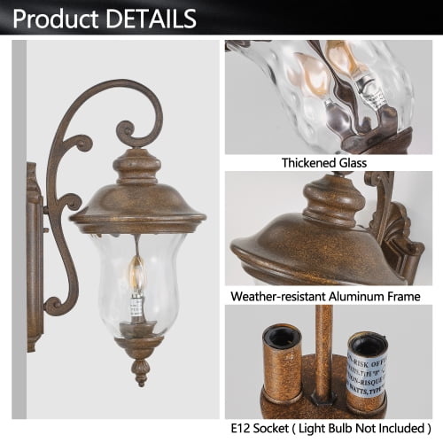 ACE-LIGHTS,Vintage Outdoor Wall Lantern with Clear Glass Shade(1 PC & Bulbs Not Included),Weatherproof Exterior Sconce Light,Waterproof Wall Mount Light Fixture for Patio,Porch,Entryway(Brown+Bronze)