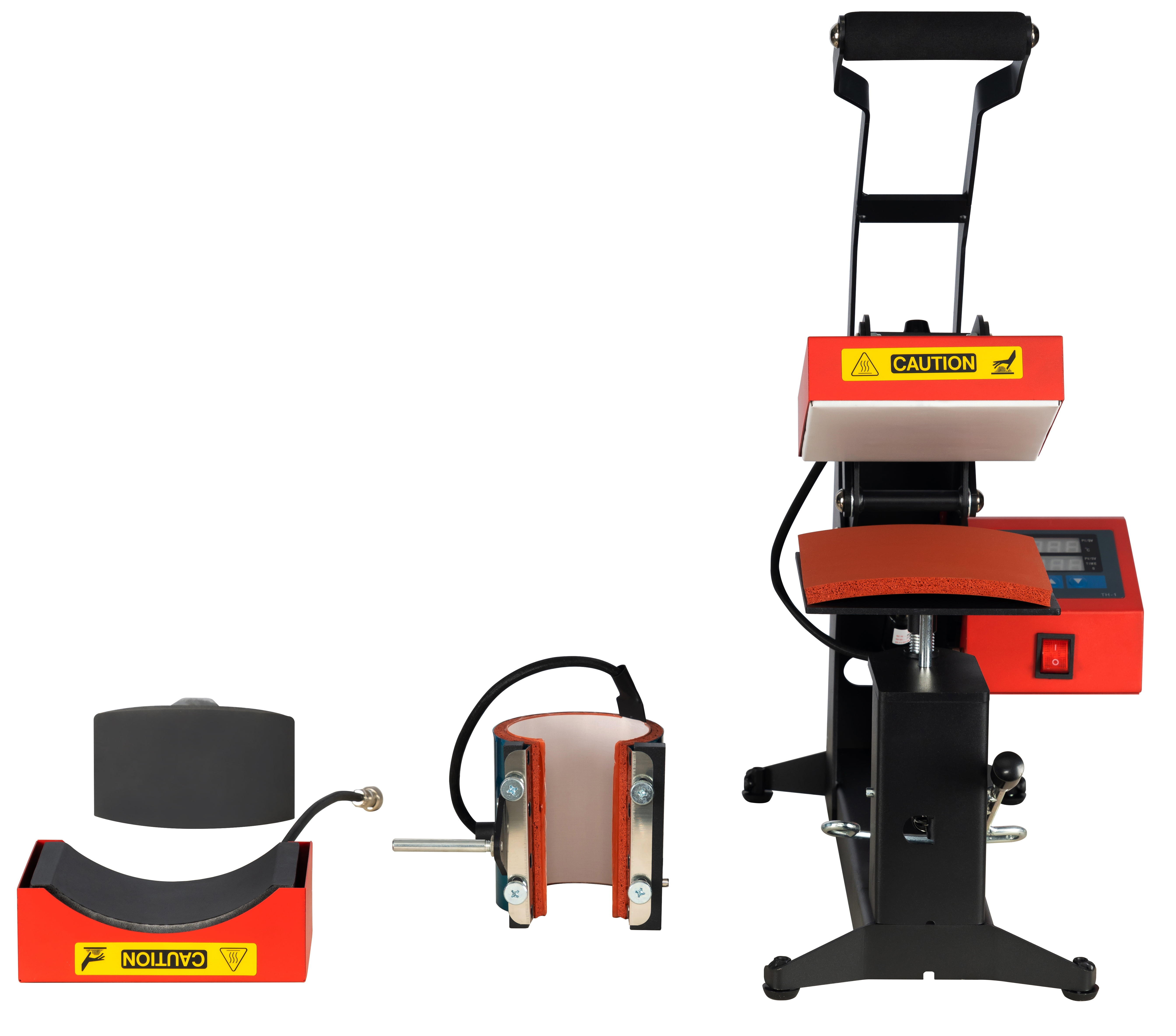 ACE-Machine,3 in 1 Combo Heat Press Machine(5.8"x5.8") with Digital Control Box for Cap,Label,Cup of Pure Cotton,Polyester,Chemical Fiber,Pearl Board,Metal Pendant,Mousepad,Vitrolite,Ceramics(Black).