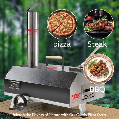 ACE-PATIO,12" Semi-Automatic Rotatable Outdoor Pizza Ovens,Stainless Steel Portable Wood Fired,Outdoor Cooking Pizza Maker with Timer,Built-in Thermometer,Pizza Cutter & Carry Bag(Black)