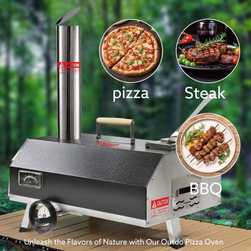ACE-PATIO,12" Semi-Automatic Rotatable Outdoor Pizza Ovens,Stainless Steel Portable Wood Fired,Outdoor Cooking Pizza Maker with Timer,Built-in Thermometer,Pizza Cutter & Carry Bag(Black)