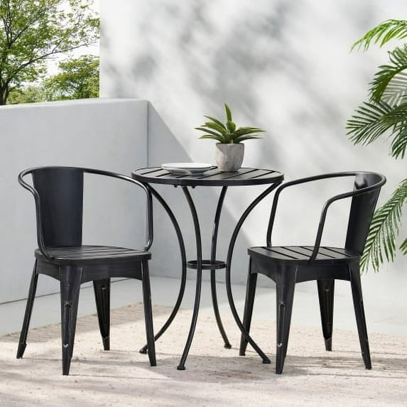 ACE-PATIO, 3 PCS, COLMAR Bistro Set, KD METAL SET, 2 Chairs & 1 Table, for Patio,Backyard,Porch,Garden,Poolside(Black)