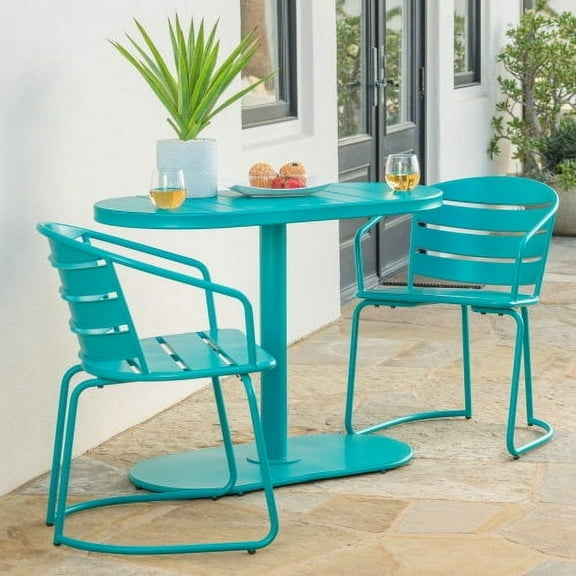 ACE-PATIO, 3 PCS SANTA MONICA Bistro Set, 2 Chairs & 1 Oval Table, for Patio,Backyard,Porch,Garden,Poolside(Teal)