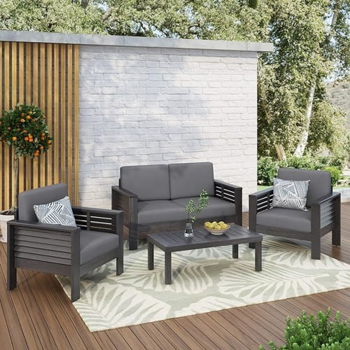 ACE-PATIO, 4 PCS, Four-seater Chat Set with Cushions,Including 2 Club Chairs, 1 Loveseat & 1 Coffee Table, for Patio, Backyard, Porch, Garden(Dark Gray)