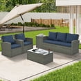 thumbnail image 1 of ACE-PATIO,5 PCS,Outdoor Patio Furniture,PE Wicker Rattan Style 5-seater Chat Set with 2 Tables & Cushions, for Patio,Backyard,Porch,Garden,Poolside(Blue), 1 of 8