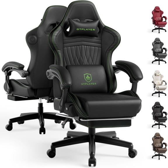 ACE-PRO Music Gaming Chairs Built-in Speakers, App Support & Bluetooth Control, Computer Game Chairs with Footrest for Adults, Ergonomic, Reclining, Linkage Armrest, Black & Green Stitch