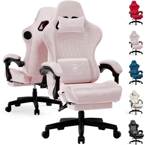ACE-PRO Music Gaming Chairs Built-in Speakers, App Support & Bluetooth Control, Computer Game Chairs with Footrest for Adults, Ergonomic Reclining Silla, Linkage Armrest, Pink Velvet