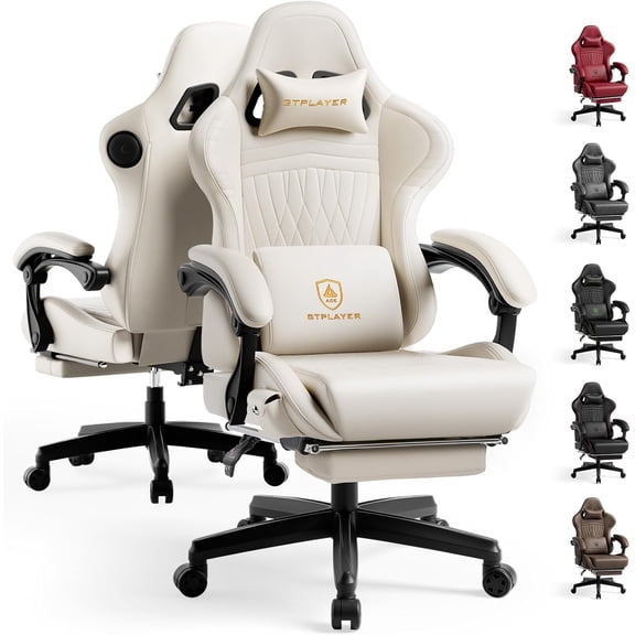 ACE-PRO Music Gaming Chairs Built-in Speakers, App Support & Bluetooth Control, Computer Game Chairs with Footrest for Adults, Ergonomic Reclining Silla, Linkage Armrest, Ivory