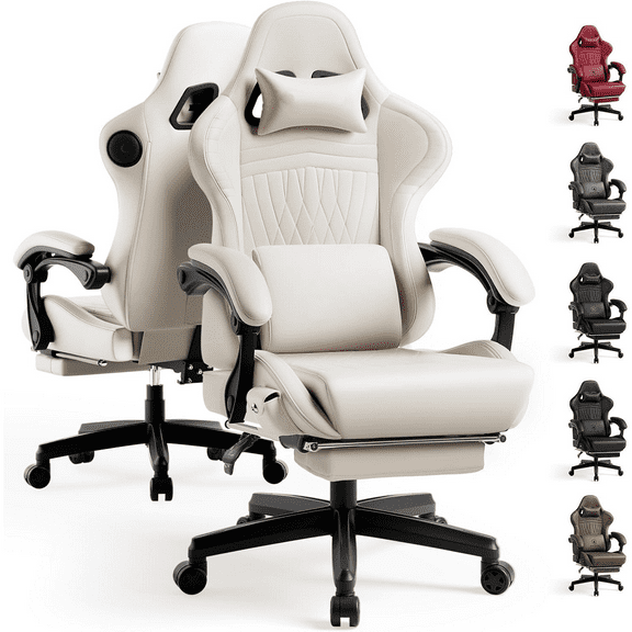 ACE-PRO Music Gaming Chairs  Built-in Speakers, App Support & Bluetooth Control, Footrest & Pocket, Gamer Chair for Adults, Ivory