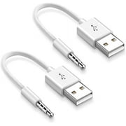 ACE Replacement for iPod Shuffle Charger Cable USB Sync Data Transfer Wire 3.5mm Male Jack to USB Short Charging & Data Sync Cord Comepatible with iPod Shuffle 3 4 5 6 7 Gen MP3/ MP4 White 2Pack