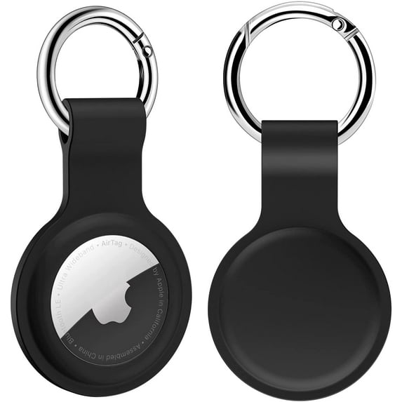 ACE Silicone Case Compatible for AirTag (2021) 2 Pack, Flexible Soft Anti-Scratch Shockproof Protective Full Body Air Tag Skin Cover with Keychain Carabiner for AirTag Finder, Black
