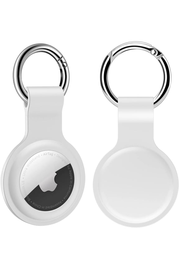 Silicone Case Compatible for AirTag (2021) 2 Pack, Flexible Soft Anti-Scratch Shockproof Protective Full Body Air Tag Skin Cover with Keychain Carabiner for AirTag Finder, White