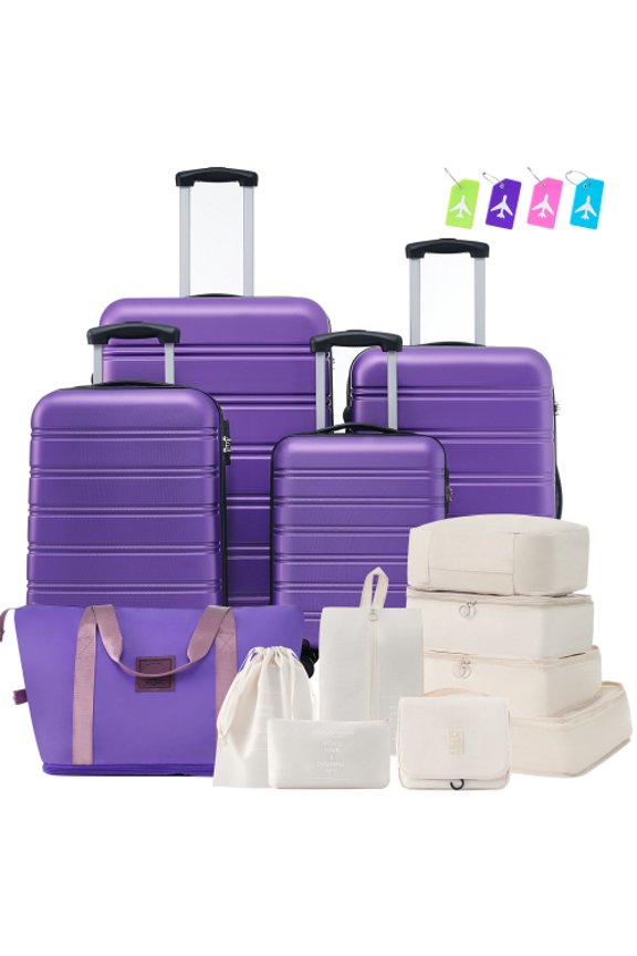 ,16"20"24"28" Expandable Hardshell(ABS) Luggages Sets and Bags with TSA Lock,Spinner Wheels,Telescopic Handle,Durable,Lightweight,Suitcase Sets(Purple)