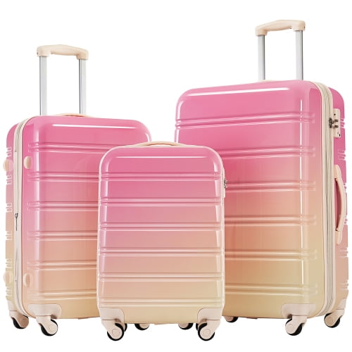 ACE-Travel,20"24"28" Gradient Color Expandable Hardshell(PC) Luggages Sets(3PCS) with TSA Lock,Spinner Wheels,Telescopic Handle,Durable,Lightweight,Suitcase Sets(Yellow+Red)