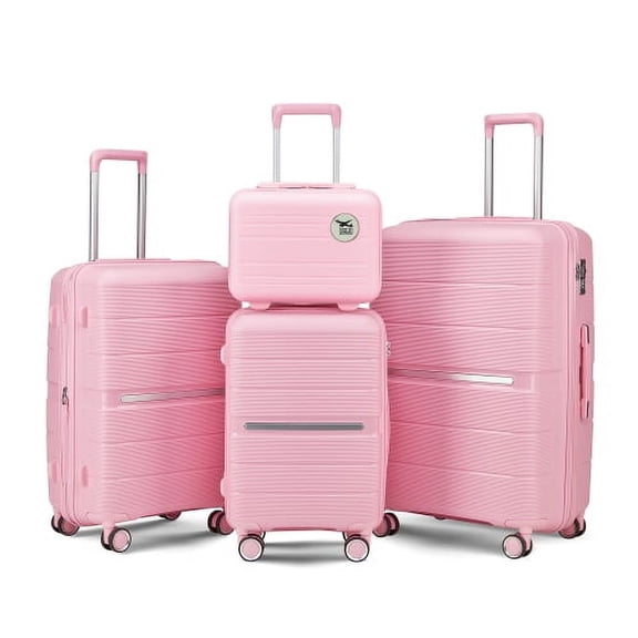 ACE-Travel,20"24"28" Luggage Sets + 14" Durable Suitcase,Hardshell,Lightweight,TSA Lock,Telescoping Handle,360°Spinner Wheels(Pink)