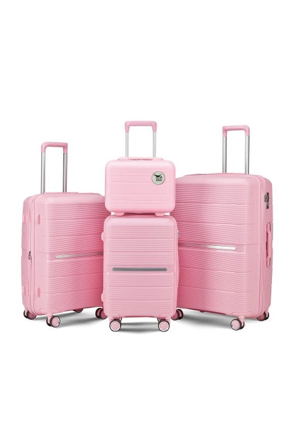 ,20"24"28" Luggage Sets + 14" Durable Suitcase,Hardshell,Lightweight,TSA Lock,Telescoping Handle,360°Spinner Wheels(Pink)