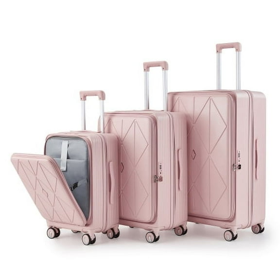 ACE-Travel,20"24"28" PC Hardshell Luggage Sets 3PCS(Lightweight,Durable & Expandable) with Front Pocket,TSA Lock,Telescoping Handle,360°Double Spinner Wheels,Clear PVC Luggage Cover(Pink)