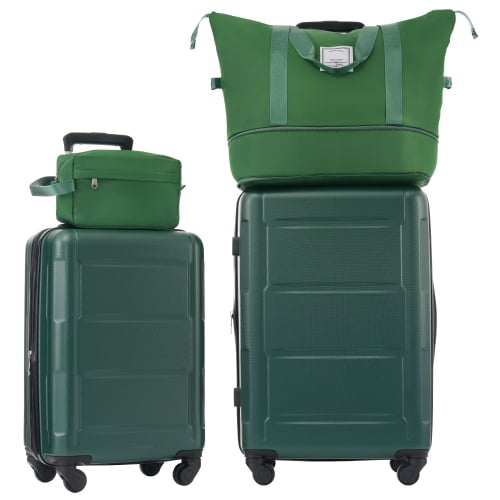 ACE-Travel,20"24" Luggages Sets and A Expandable Travel Bag & A Toiletry Bag(4PCS) with TSA Lock,Spinner Wheels,Telescopic Handle,Durable,Lightweight,Hardshell(ABS) Suitcase Sets(Green)