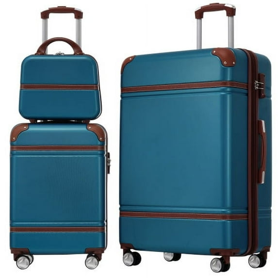 ACE-Travel,20"28" Hardshell Luggages Sets and 12" Cosmetic Case(3PCS) with TSA Lock,Double Spinner Wheels,Telescopic Handle,Durable,Lightweight,ABS Suitcase Sets(Blue)