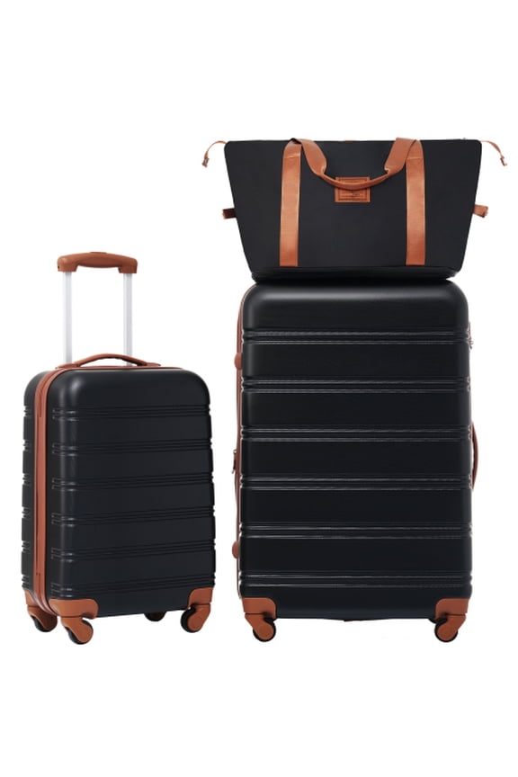 ,20"28" Luggages Sets and A Travel Bag(3PCS) with TSA Lock,Spinner Wheels,Telescopic Handle,Durable,Lightweight,Hardshell(ABS) Suitcase Sets(Black)